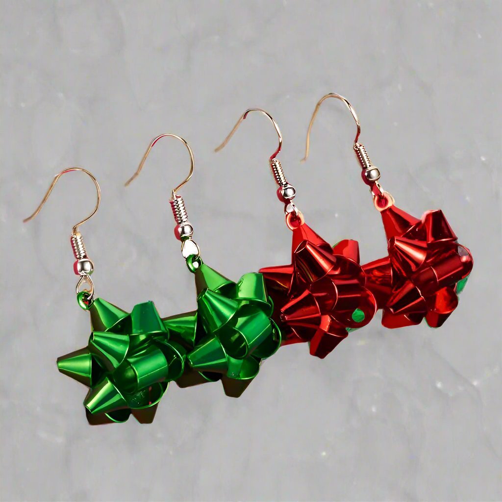 Avtoit | Sparkling Christmas Gift Bow Star Earrings – Trendy Christmas Earhooks for a Festive Fashion Statement & Perfect Holiday Gift