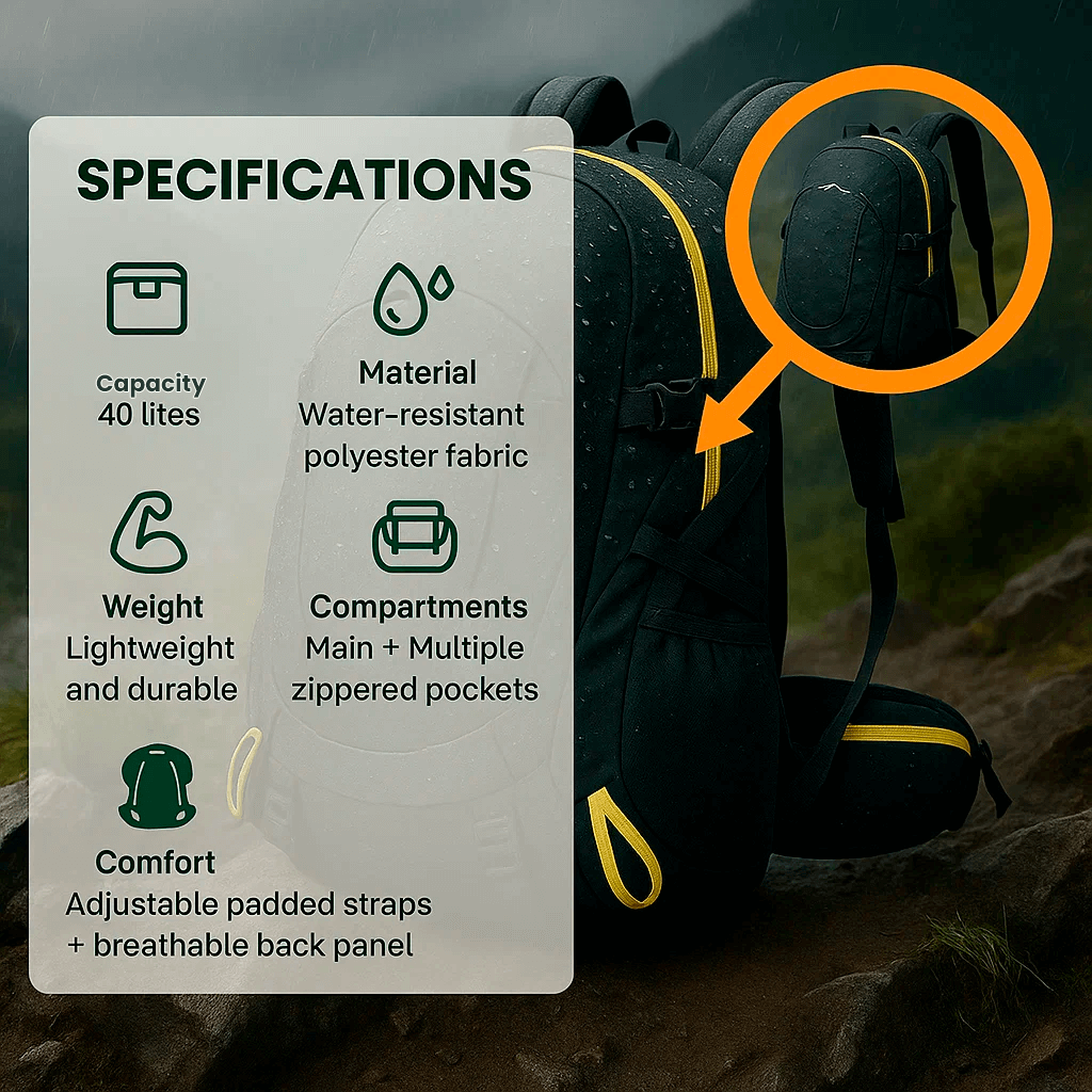 Avtoit | 40L Waterproof Hiking Backpack with Multiple Compartments for Outdoor Adventures and Travel