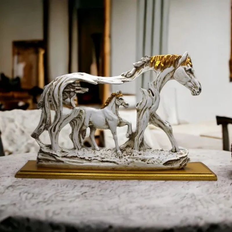 Avtoit | Galloping horse statue with pony stone figure