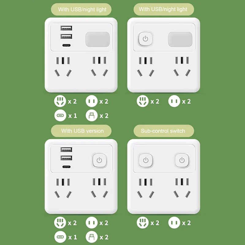 Avtoit | 2-pack multifunctional socket converter with night light