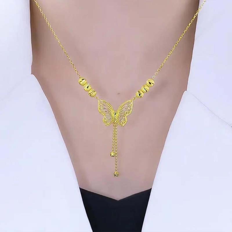 Avtoit | Necklace with gold-colored butterfly with tassels