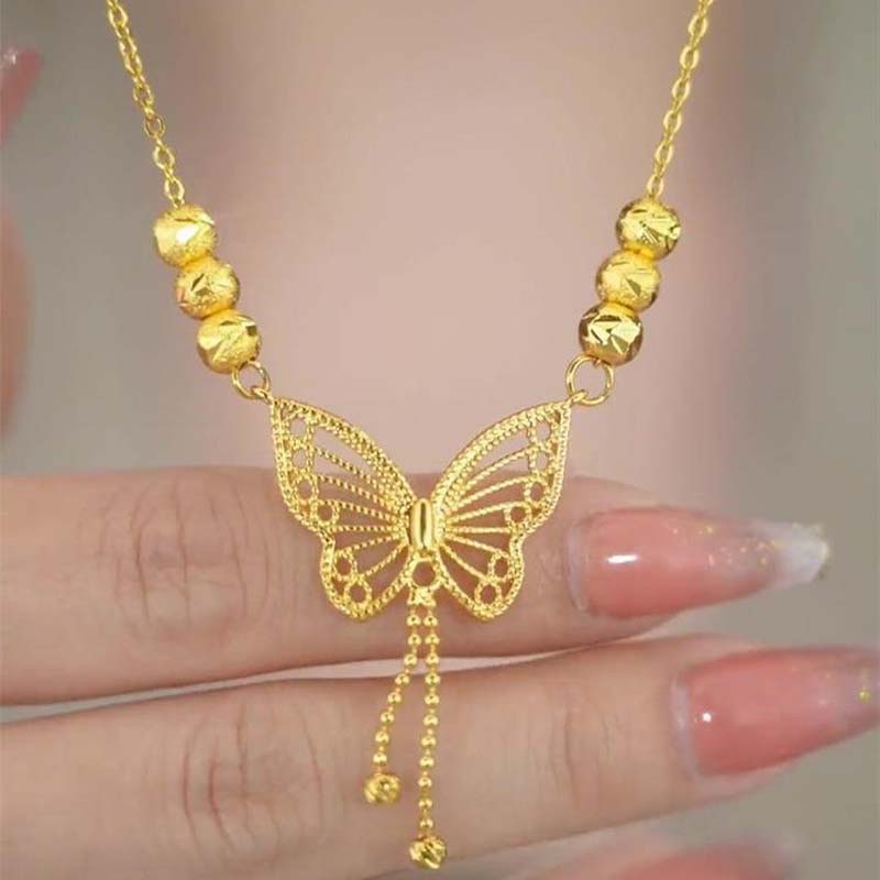 Avtoit | Necklace with gold-colored butterfly with tassels