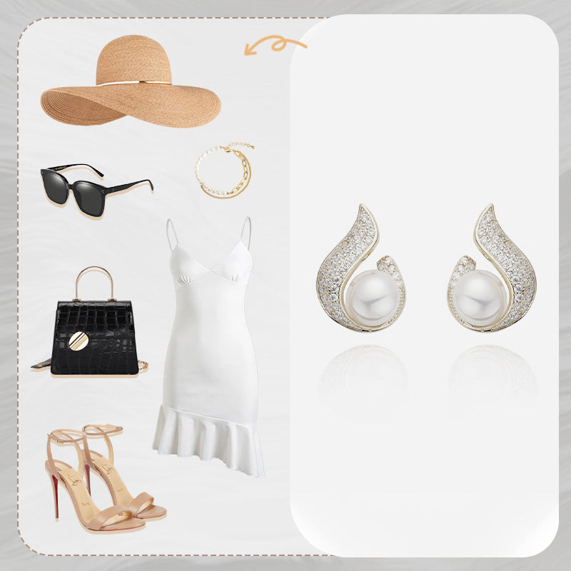 Avtoit | Elegant earrings with pearl imitation and rhinestone