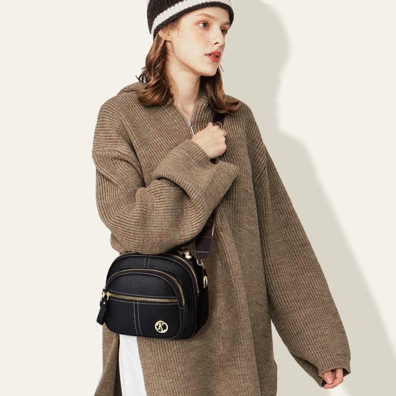 Avtoit | Classic multi-room adjustable wide strap PU leather crossbody bag