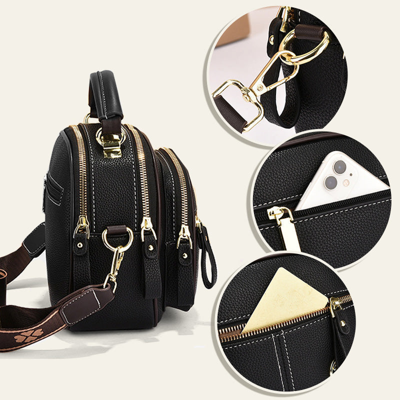 Avtoit | Classic multi-room adjustable wide strap PU leather crossbody bag