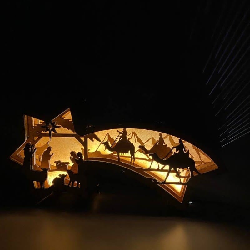 Avtoit | LED Christmas decorations in wood Nativity Scene Star-shaped desk lamp