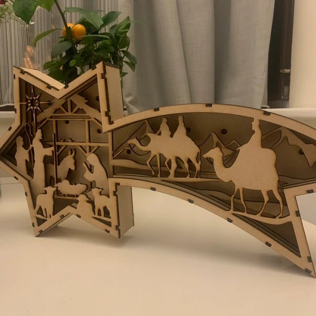Avtoit | LED Christmas decorations in wood Nativity Scene Star-shaped desk lamp