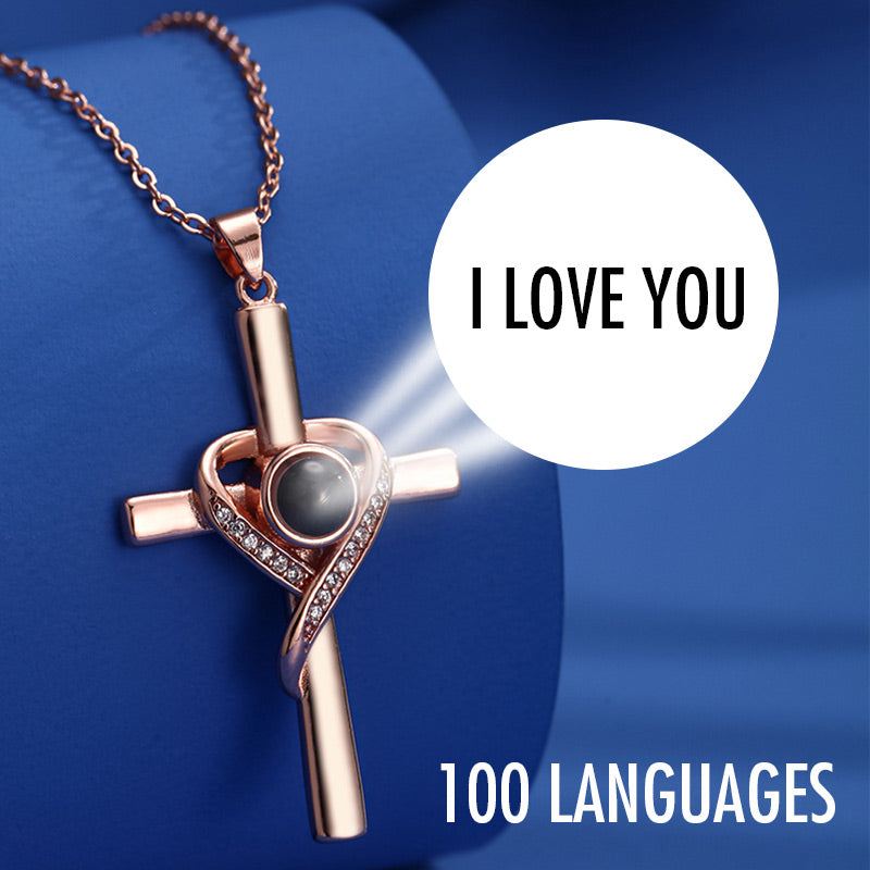 Avtoit | Cross necklace with "I love you" projection in 100 languages
