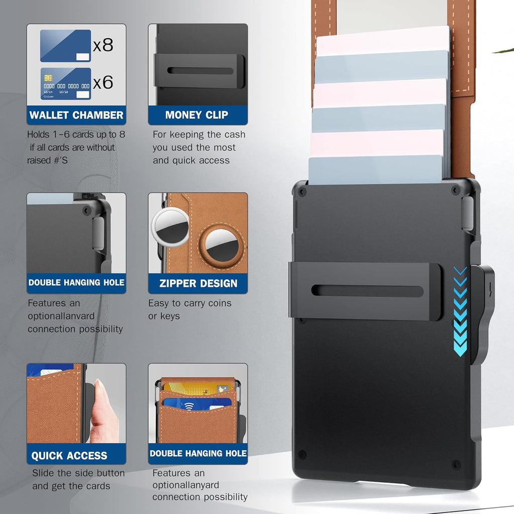 Avtoit | Pop Up aluminum bag Money Clip Slim Leather Slots Credit Card Holder RFID Blocking Bifold Minimalist Wallet