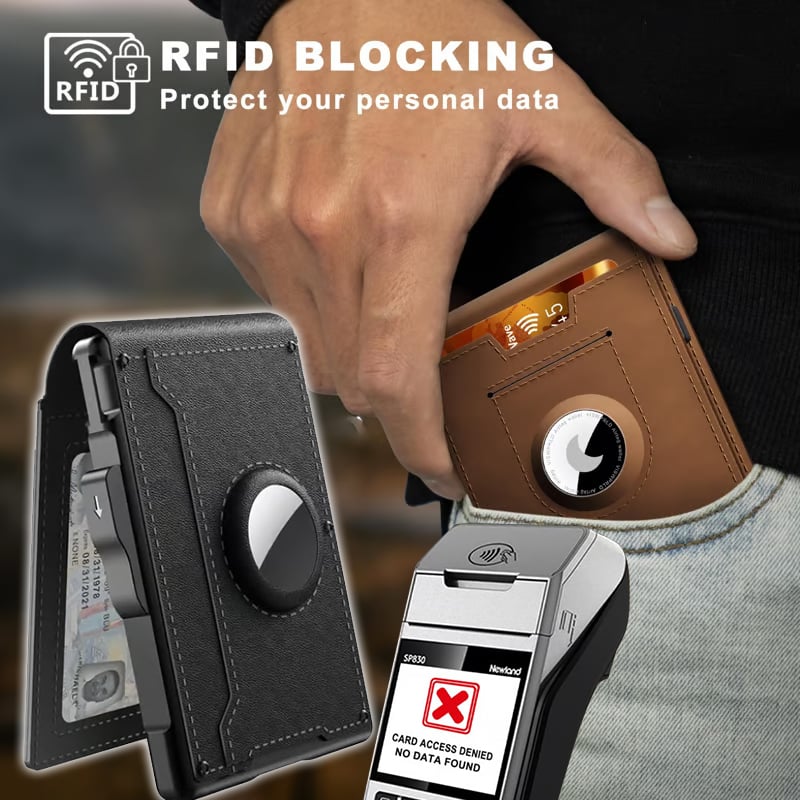 Avtoit | Pop Up aluminum bag Money Clip Slim Leather Slots Credit Card Holder RFID Blocking Bifold Minimalist Wallet