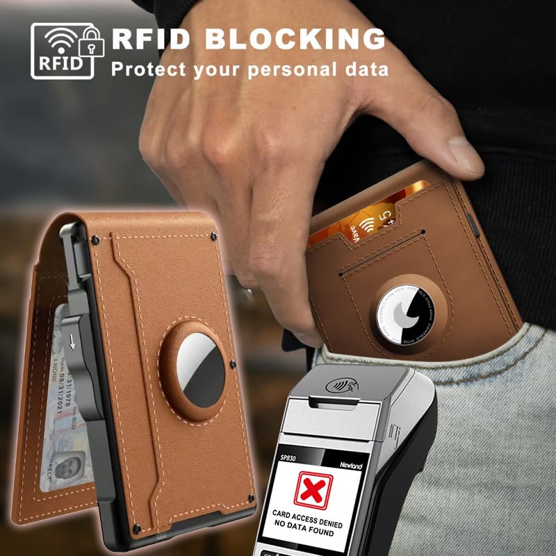 Avtoit | Pop Up aluminum bag Money Clip Slim Leather Slots Credit Card Holder RFID Blocking Bifold Minimalist Wallet