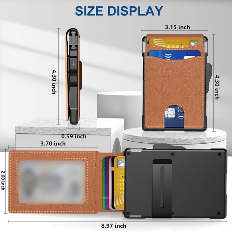 Avtoit | Wallet for men - with pop-up aluminum case Minimal wallet with leather money clip with space for credit cards RFID blocking