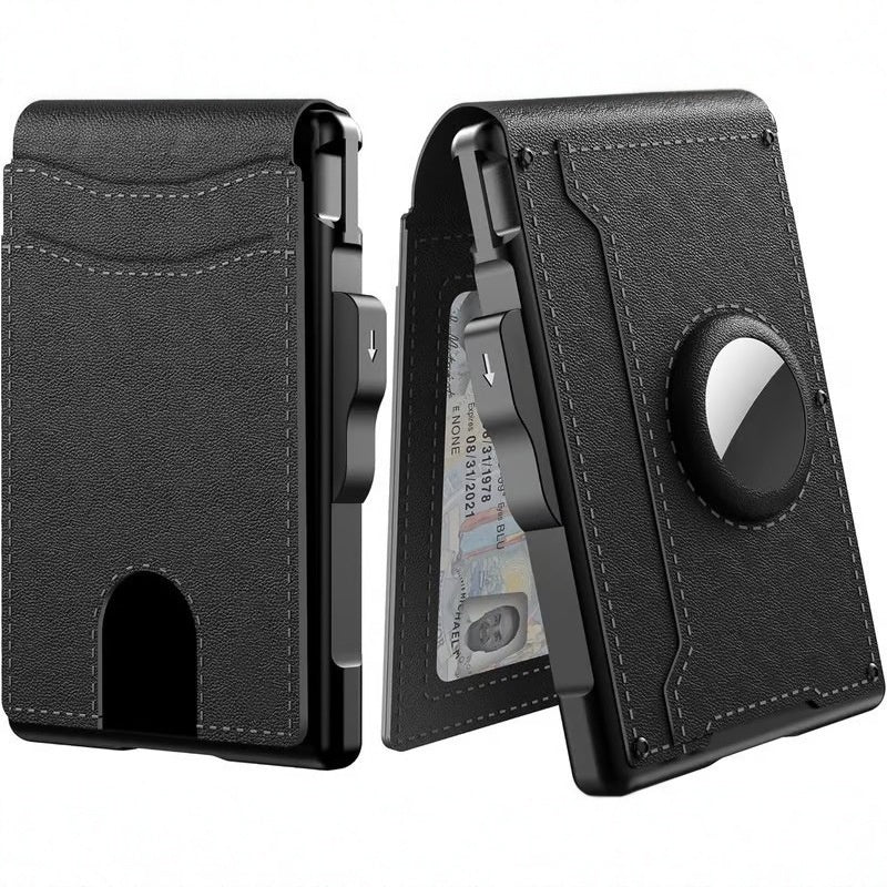 Avtoit | Wallet for men - with pop-up aluminum case Minimal wallet with leather money clip with space for credit cards RFID blocking
