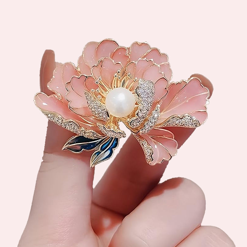 Avtoit | Elegant enameled peony brooch for women