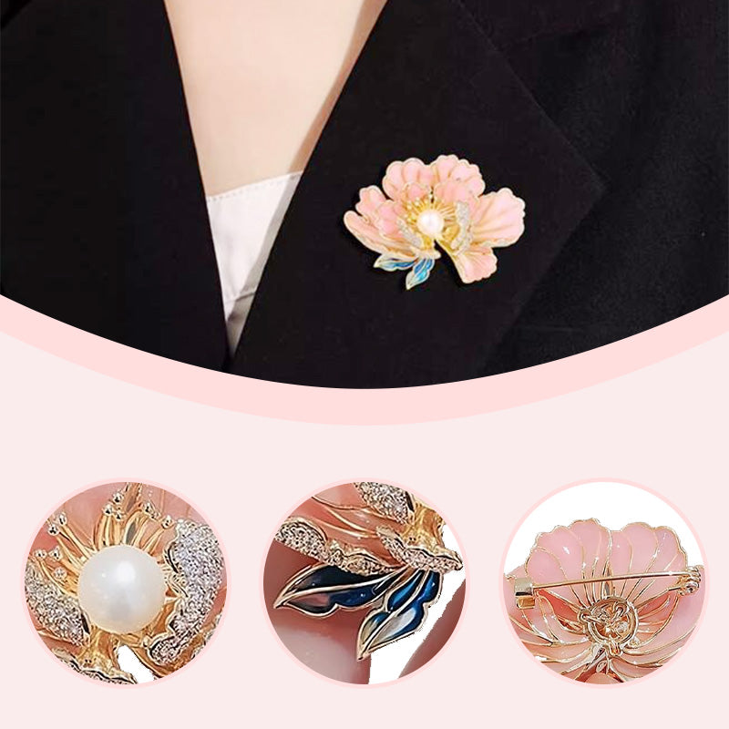 Avtoit | Elegant enameled peony brooch for women