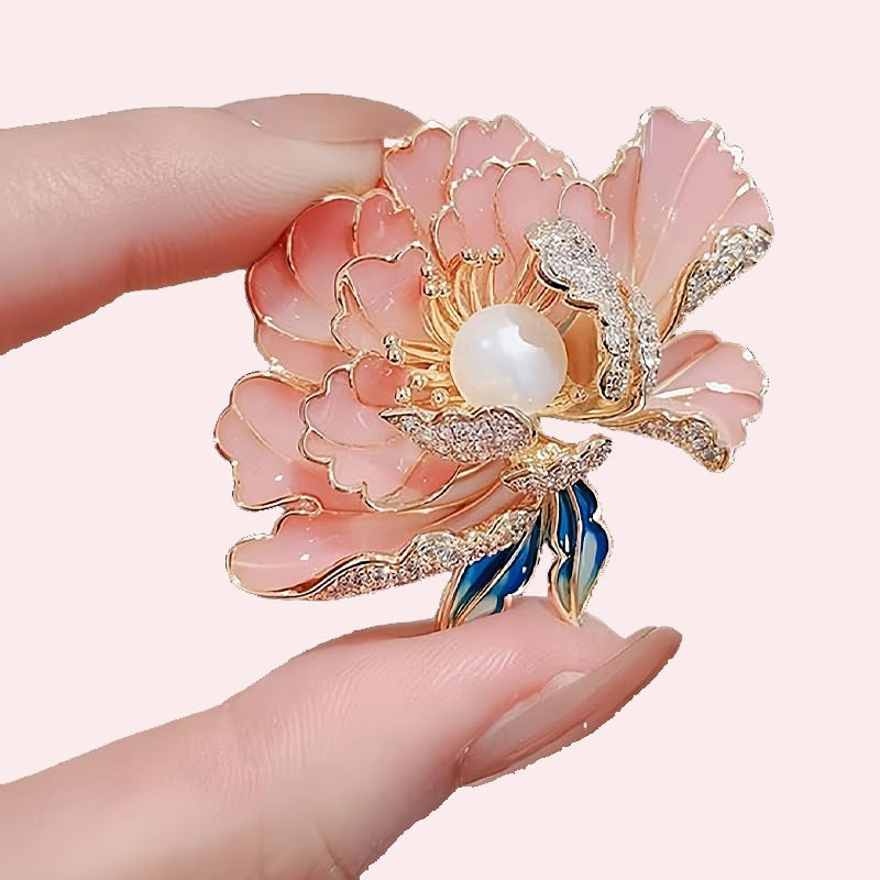 Avtoit | Elegant enameled peony brooch for women