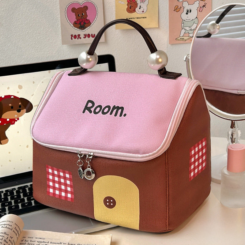 Avtoit | Color block colored, house-shaped handheld cosmetic bag with large capacity