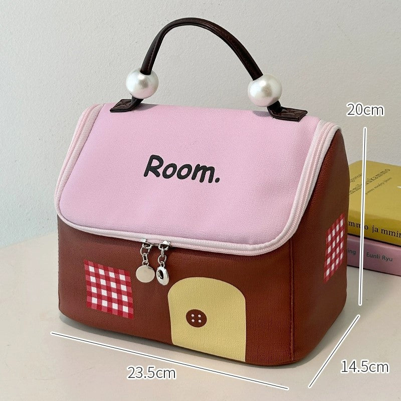 Avtoit | Color block colored, house-shaped handheld cosmetic bag with large capacity