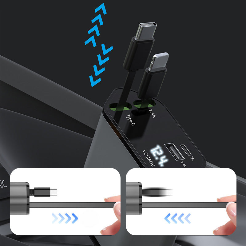 Avtoit | 4-in-1 fast charger and retractable car charger