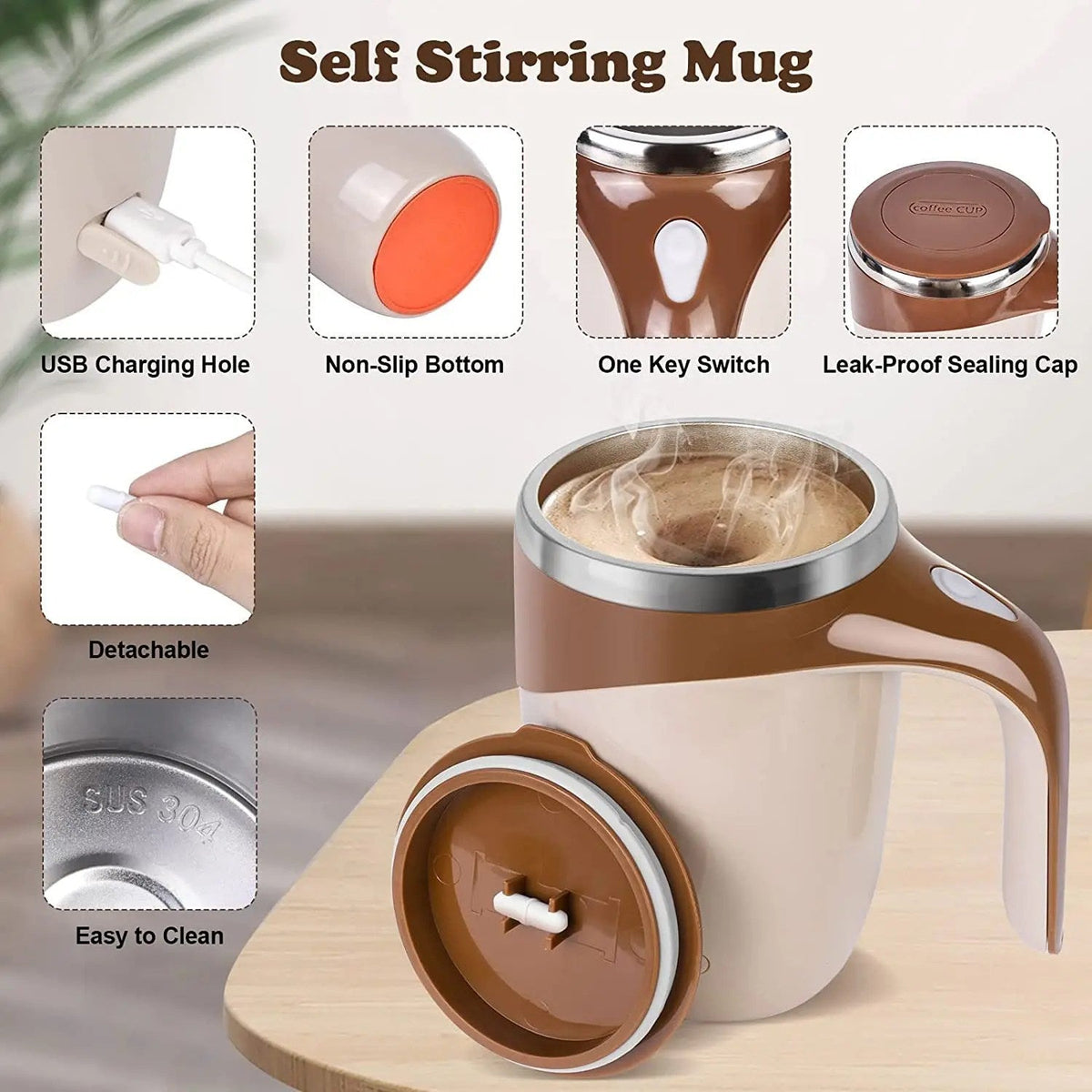 Avtoit | USB Rechargeable Magnetic Stirring Mug - MagStir