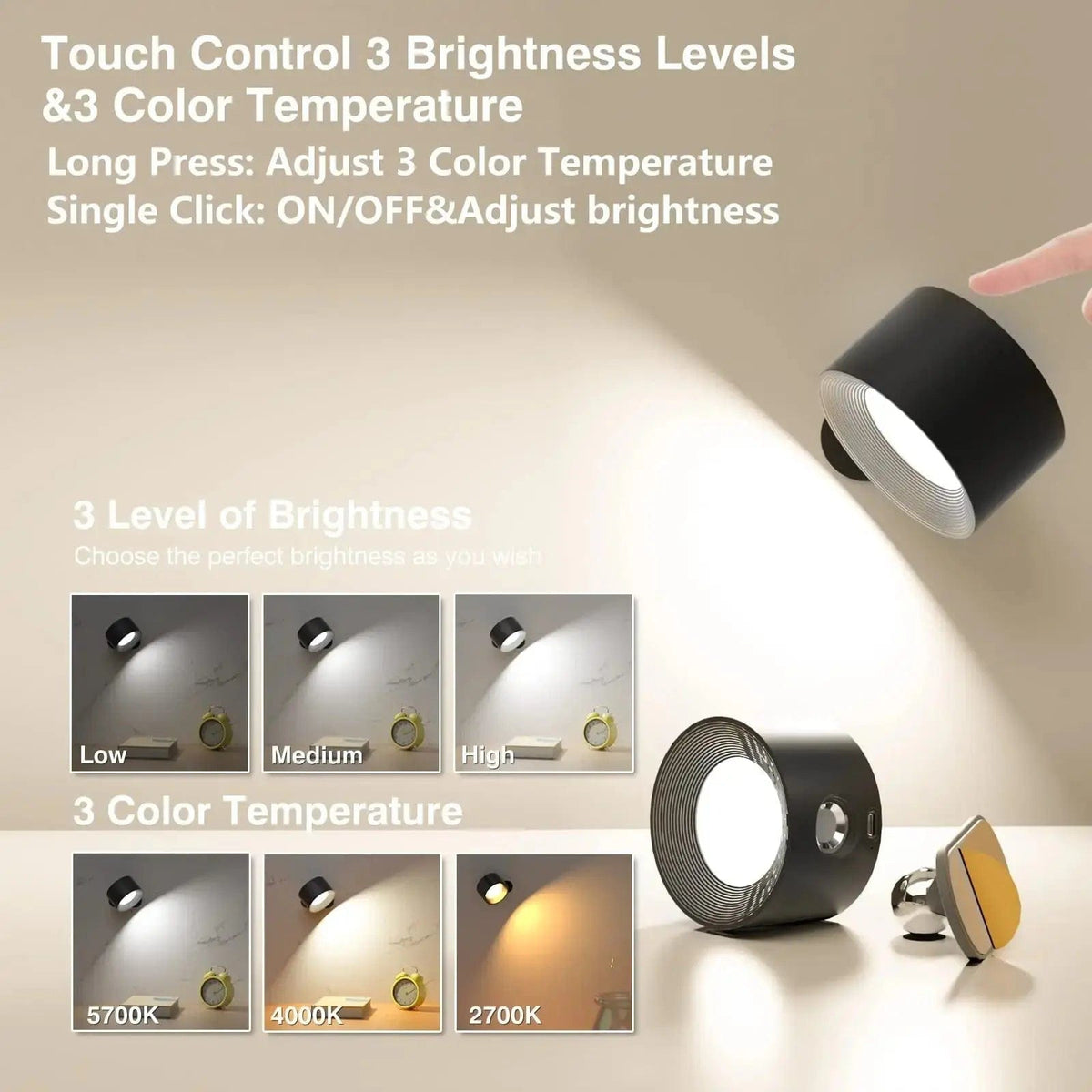 Avtoit | Battery Operated Wall Light | Rechargeable, 360° Adjustable & Wireless for Bedrooms, Hallways & Reading Corners