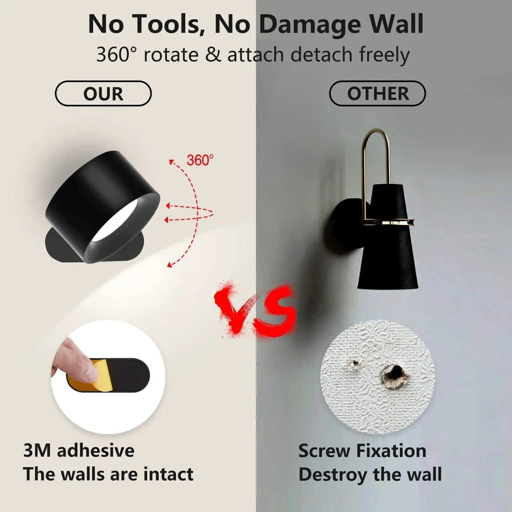 Avtoit | Battery Operated Wall Light | Rechargeable, 360° Adjustable & Wireless for Modern Interiors