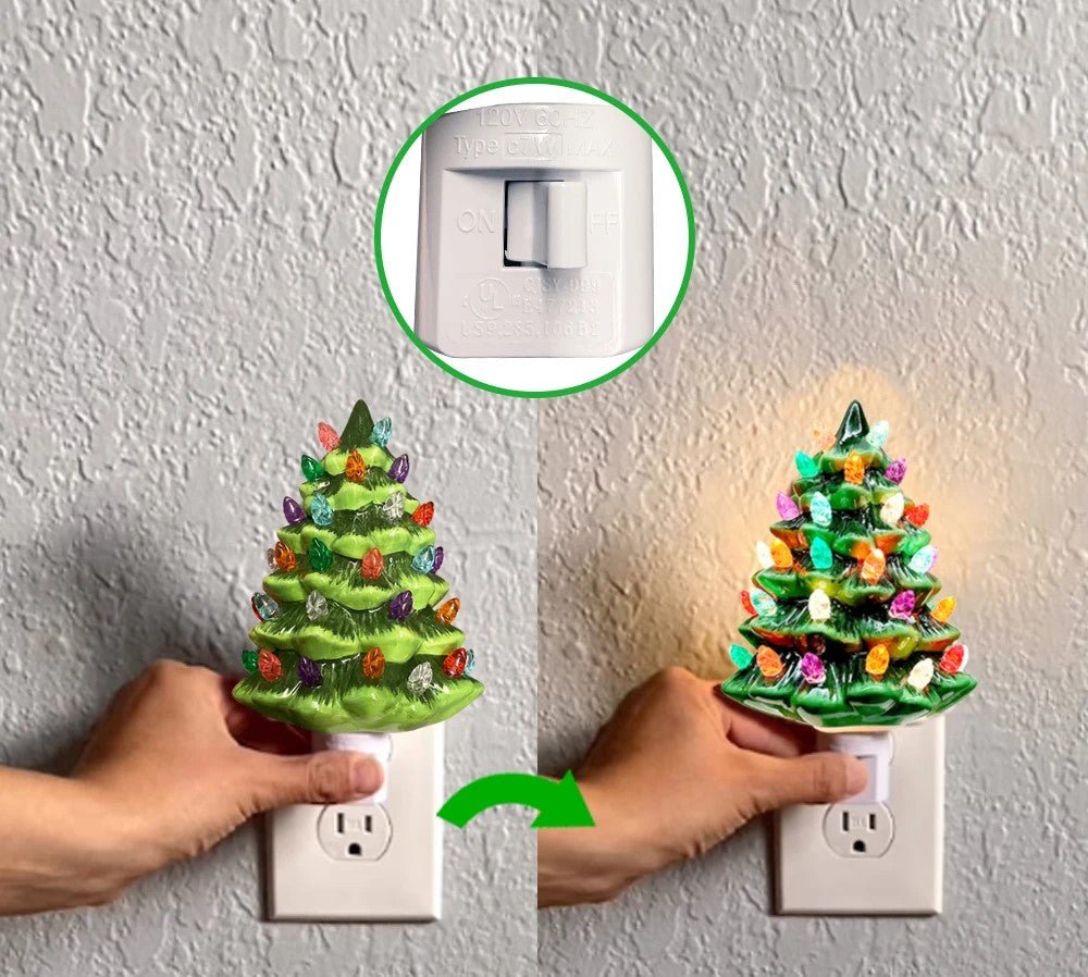 Avtoit | Vintage Ceramic Christmas Tree Night Light – Hand-Painted Plug-In Holiday Glow