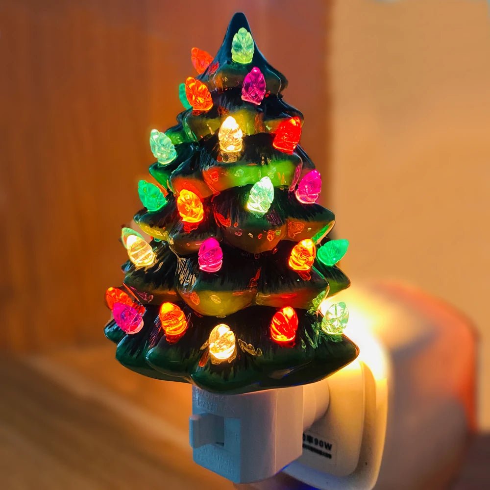 Avtoit | Vintage Ceramic Christmas Tree Night Light – Hand-Painted Plug-In Holiday Glow
