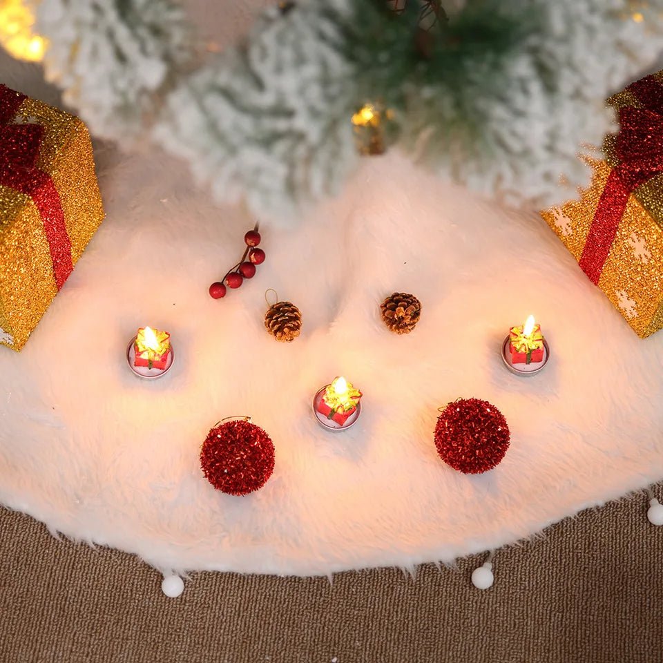 Avtoit | White Faux Fur Christmas Tree Skirt – Elegant Plush Carpet for Holiday Décor & New Year Charm