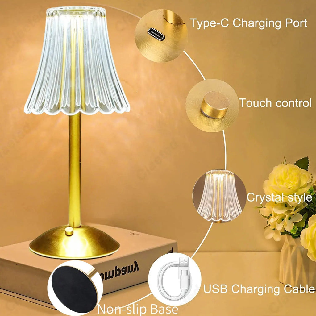 Avtoit | Wireless Table Lamp with Crystal Decor and Dimmable Lighting - GlamLight